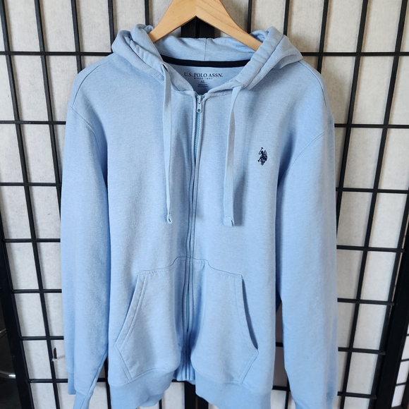 U.S. Polo Assn. Men's Sky Blue Hooded Zip-Up Sweater - Picture 1 of 4
